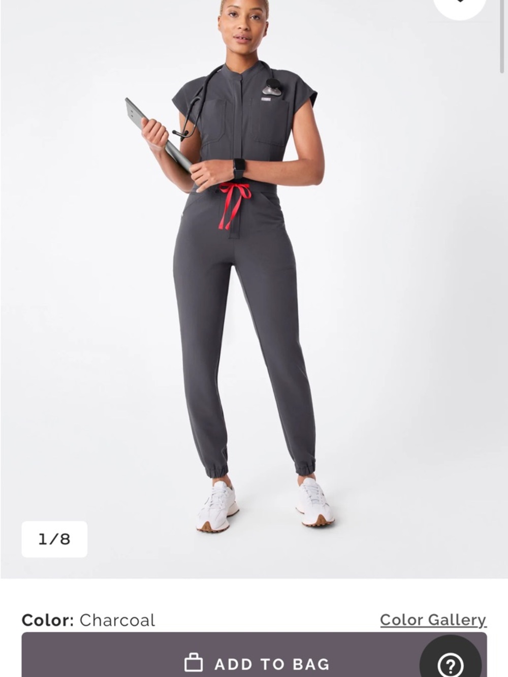 Figs Charcoal Jumpsuit with Red Drawstring